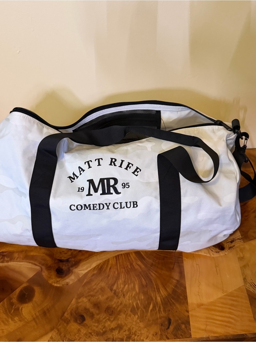 Matt Rife 1995 Comedy Club White Camo Overnight Duffle Gym Bag